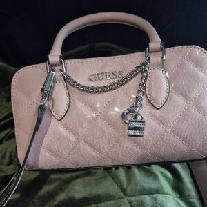 GUESS Blush Quilted Satchel with Chain Detail
